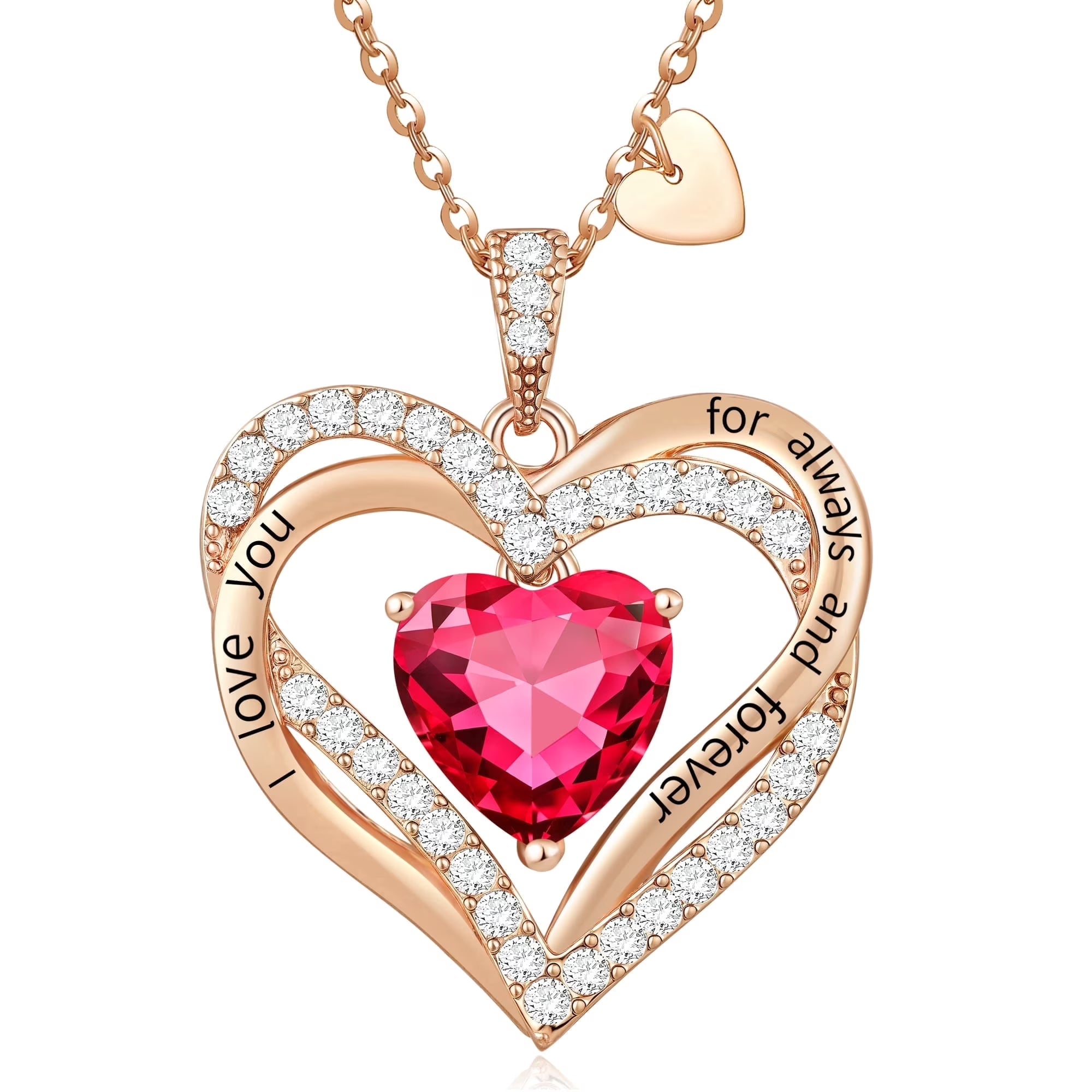 Love Pendant Necklaces for Women with Birthstone Zirconia, Christmas Birthday Anniversary Jewelry Gift for Women Wife