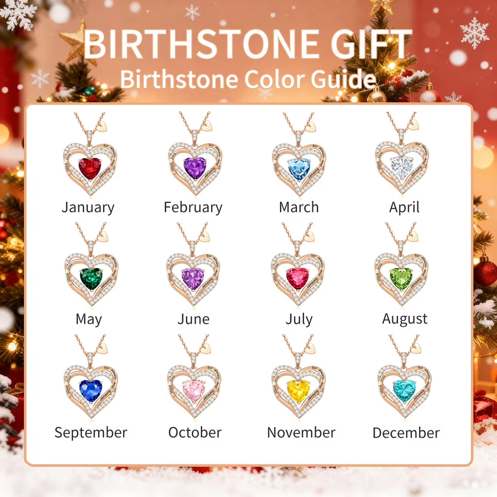 Love Pendant Necklaces for Women with Birthstone Zirconia, Christmas Birthday Anniversary Jewelry Gift for Women Wife