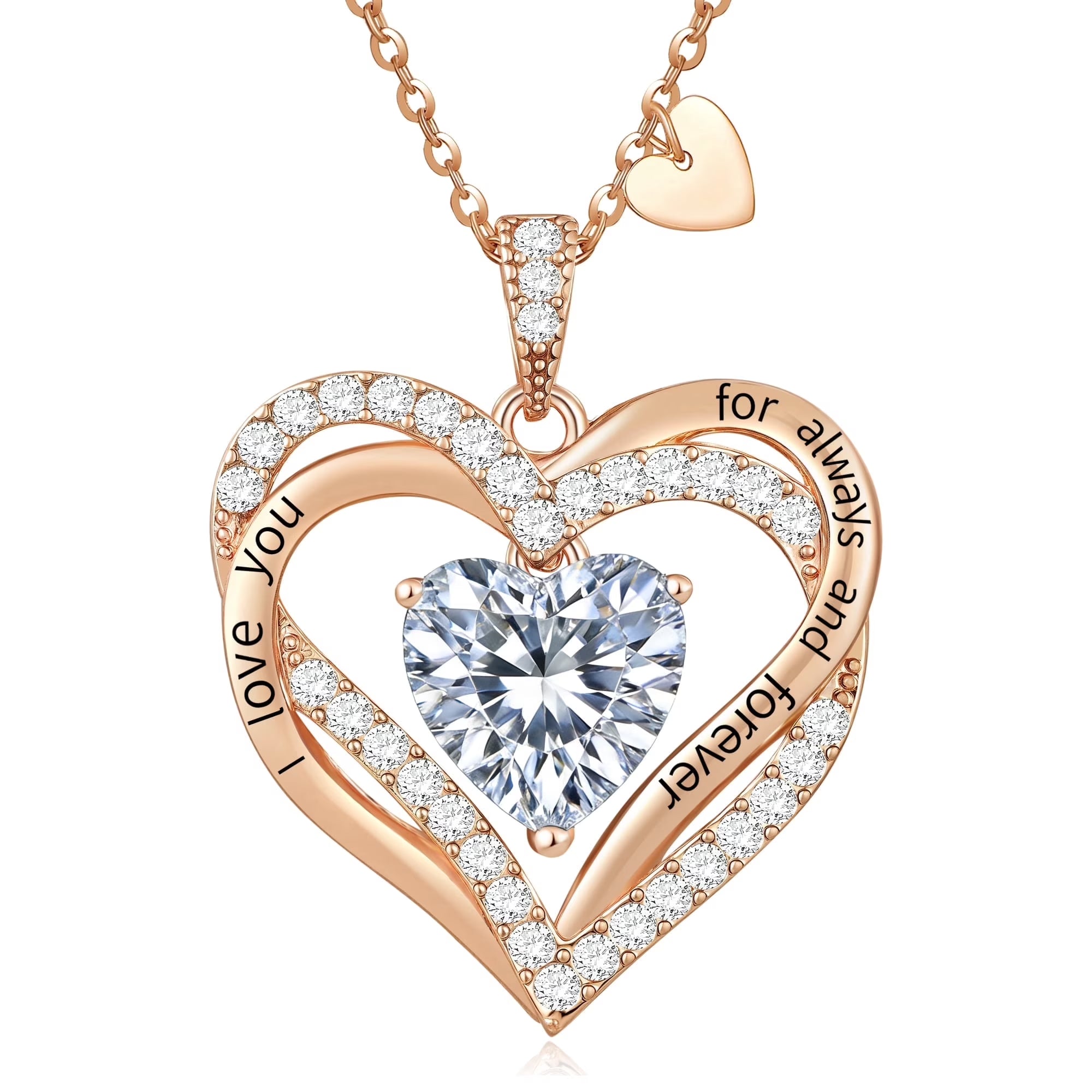Love Pendant Necklaces for Women with Birthstone Zirconia, Christmas Birthday Anniversary Jewelry Gift for Women Wife